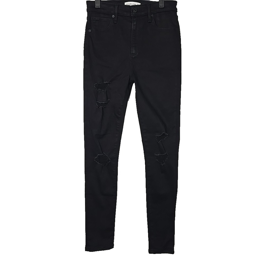 Abercrombie & Fitch The Super Skinny High Rise Black Destroyed Denim Size 26/2r